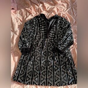 Zara Black Sequin Geometric Tunic Dress